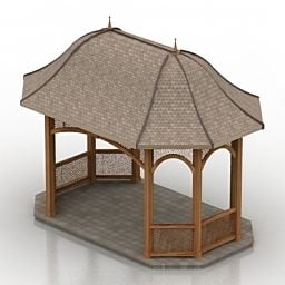 Modello 3d della costruzione di un padiglione in legno antico