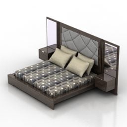 Double Bed With Back Wall 3d model