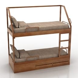 تخت دو طبقه ساده چوبی مدل سه بعدی