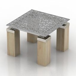 Modelo 3D de mesa de vidro moderna com perna grossa