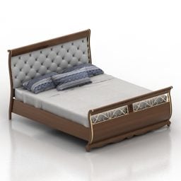 Wooden Platform Bed With Pillow Mattress 3d model