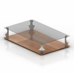 Mesa de vidrio con base de panel de madera modelo 3d