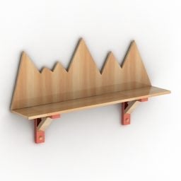 نموذج ثلاثي الأبعاد لرف خشبي بسيط مثبت على الحائط