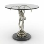 Round Glass Table With Iron Carved Leg