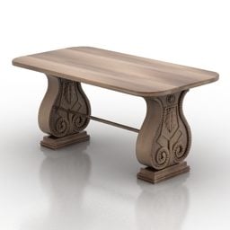 नक्काशीदार पैर के साथ लकड़ी के बगीचे की मेज 3डी मॉडल