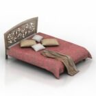 古いスタイルのベッドと赤い毛布