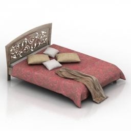 Κρεβάτι παλιού στυλ με κόκκινη κουβέρτα τρισδιάστατο μοντέλο