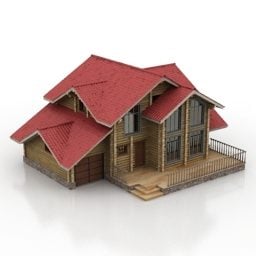 Huis in de voorsteden Houten materiaal 3D-model
