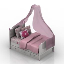 نموذج سرير فتاة وردي ثلاثي الأبعاد