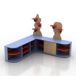 本棚ラックウォールナット木製3Dモデル
