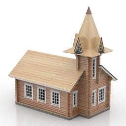 نموذج كنيسة البيت الخشبي ثلاثي الأبعاد