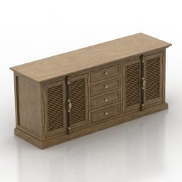 Brown Wood Locker With Drawers 3d model