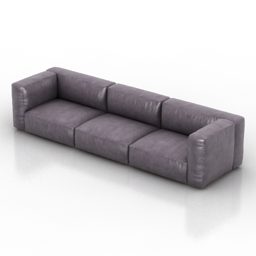 Szara sofa z trzema siedzeniami Model 3D