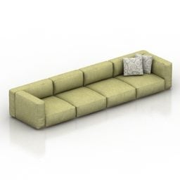 Sofa Four Seats Green Fabric 3d model