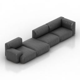 Modelo 3D de sofá de quatro lugares em tecido cinza