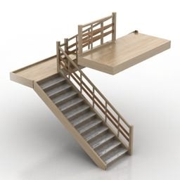 Wood Staircase With Handrail 3d model