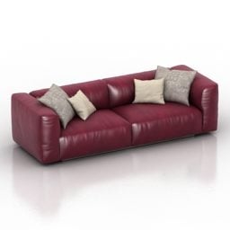 Fioletowa skórzana sofa z poduszką Model 3D