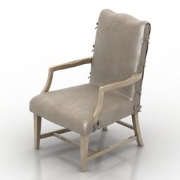 كرسي خشب مع تنجيد جلد موديل 3D