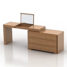 Wood Dressing Table With Mirror 3d model