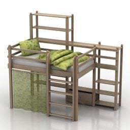 3D model dřevěného rámu s patrovou postelí