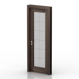 Brown Wood Door With Glass Panel 3d model