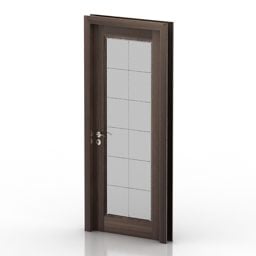 Wood Door With Blur Glass Panel 3d model