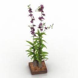 3D-Modell mit lila Blumen im Innentopf