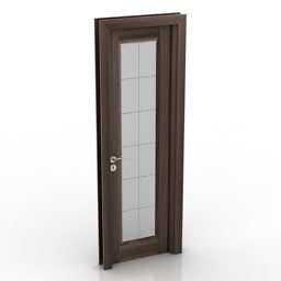 باب خشب بني مع زجاج داخلي ضبابي نموذج ثلاثي الأبعاد