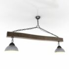 Luminária de teto em barra de madeira com dois abajures