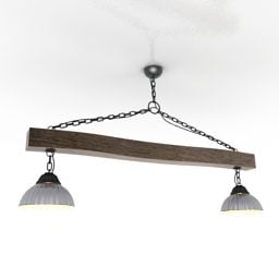 Ceiling Lamp Wood Bar With Two Shade 3d model
