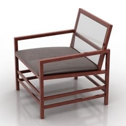Wood Frame Armchair Thin Upholstered 3d model