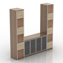 Nástěnný stojan dřevěný se skříní 3D model