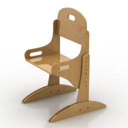 Sedia asiatica con schienale alto in legno rosso modello 3d