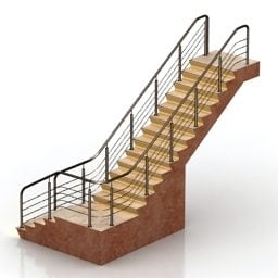 Cầu thang trong nhà có tay vịn mô hình 3d