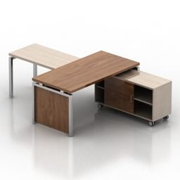 שולחן משרדי עם כיסא ומנורת שולחן דגם תלת מימד