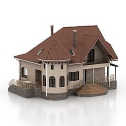 Model 3d Rumah Vila Antik