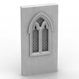 Modello 3d scolpito della finestra ad arco a muro