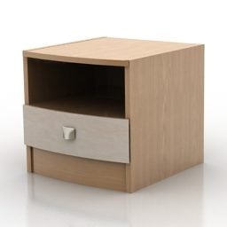 Nightstand Ash Wood With Drawer 3d model