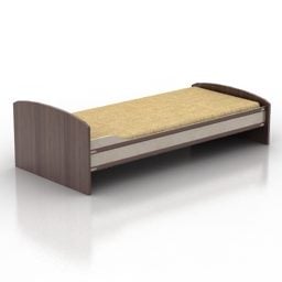 Single Bed Walnut Wooden Frame 3d model
