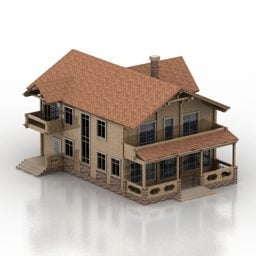 Modelo 3d de construção de casa com telhado de tijolo