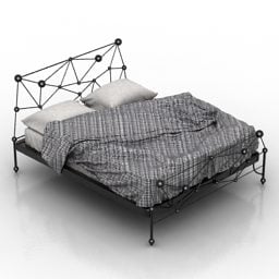 Ліжко з залізним каркасом з матрацом 3d модель