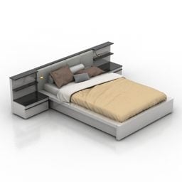 Doppelbett mit Matratze und Nachttisch 3D-Modell