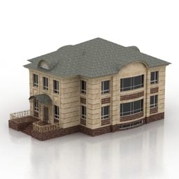 Edificio de casa con techo Modelo 3d de dos pisos