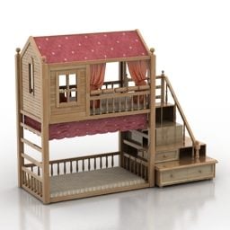 نموذج ثلاثي الأبعاد لمنزل يحتوي على سرير بطابقين للأطفال