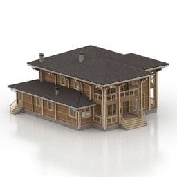 Casa con techo de madera modelo 3d
