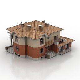 Modelo 3d da casa tradicional europeia com telhado de villa