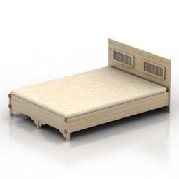 3д модель коричневой кровати с деревянной спинкой и росписью