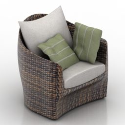 Rattan Armchair With Pillow 3d model
