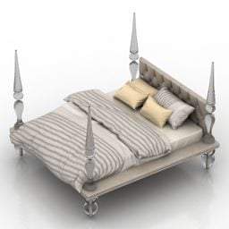 Antik hvid seng med plakat 3d model