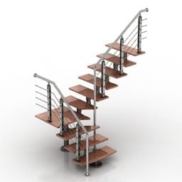 Escalier Bois Acier Matériau modèle 3D
